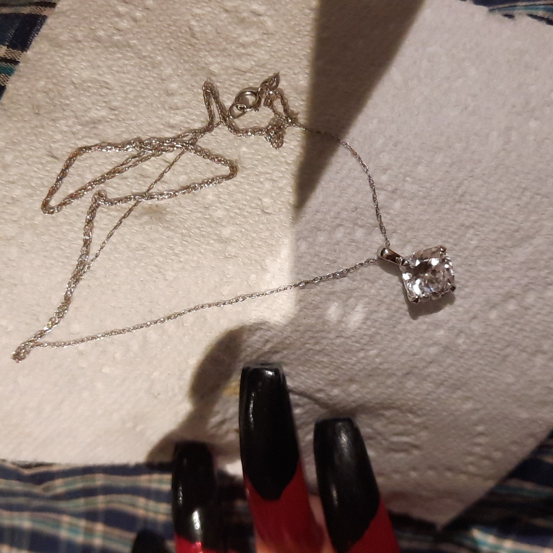 Authentic 14k White Gold Genuine Diamonelle Solitare Necklace Gift